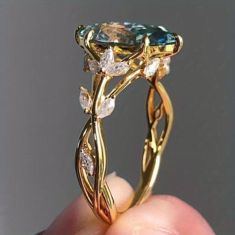 Vintage Floral CZ Engagement Ring Golden Tone for Her